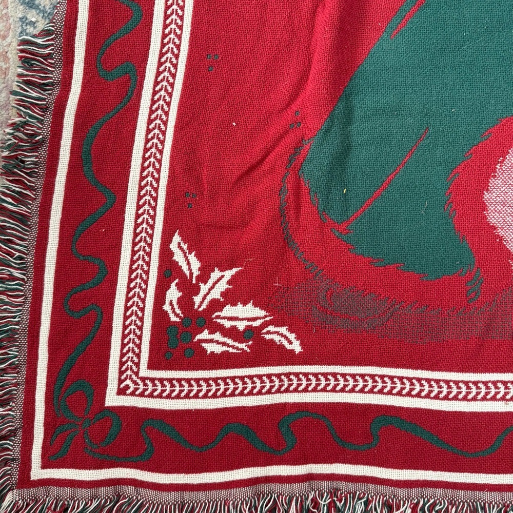 Goodwin Weavers Christmas Throw Blanket Old World Santa Red Green White Holly - Picture 9 of 12